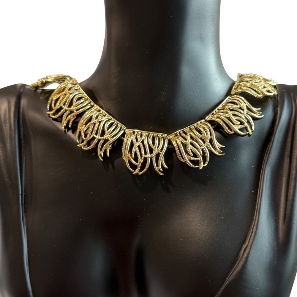 Vintage Coro Gold Tone Statement Bib Necklace Sculptural Fringe AS IS Repair